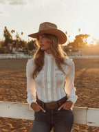 銆�24-hour shipping out銆慦estern-style White Lace Button-down Shirt