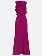 Purple 3D Floral Classic Crew Neck Sleeveless Mermaid Floor-length Gown Dress