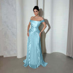 Chic Off the Shoulder Sleeveless Long Prom Dress With Pleated YK0266