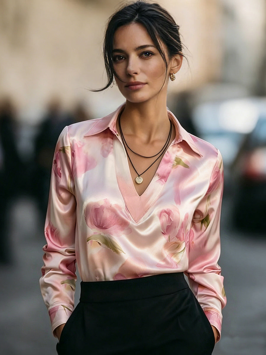 Elegant Satin Floral Blouse