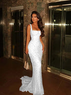 Spaghetti Strap Sleeveless Long Mermaid Prom Dress With Beading YK0285