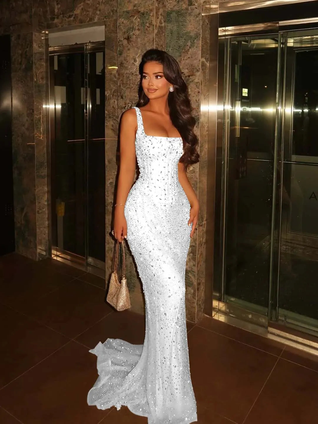 Spaghetti Strap Sleeveless Long Mermaid Prom Dress With Beading YK0285