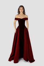 Cocoslly Off-The-Shoulder Sleeveless High Waist Long A Line Prom Dress | Regency Satin LR0426
