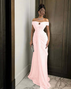 Chiffon Off-The-Shoulder Strapless Sleeveless Long Mermaid Prom Dress With Ruffles And Pleated YK0784