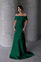 Cocoslly Off-The-Shoulder Strapless Sleeveless Long Mermaid Prom Dress With Flowers Appliqués | Red Satin ZA0194