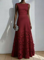 Light Blue Lace Classic Boat Neck Sleeveless A-Line Maxi Dress
