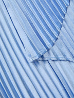 Blue Pleated Asymmetric Satin One Shoulder Sleeveless A-Line Maxi Dress