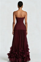 Cocoslly Strapless Sleeveless High Waist Long Prom Dress With Appliques And Pleated | Cabemet Chiffon YQ0118