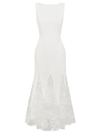 White Lace Boat Neck Sleeveless Mermaid Maxi Dress
