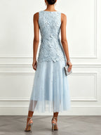 Light Blue Lace Lace Boat Neck Sleeveless A-Line Maxi Dress