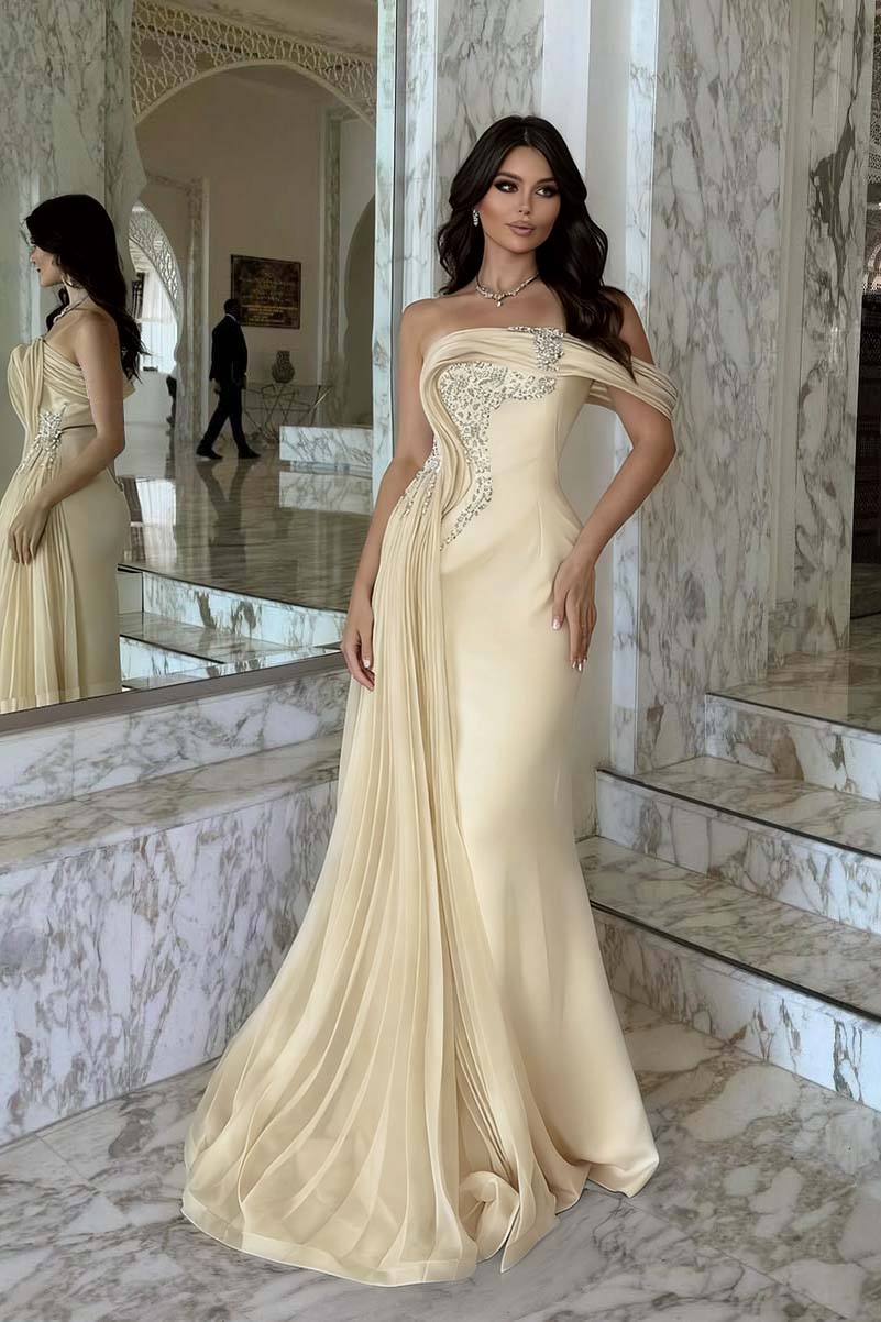 One Shoulder Sleeveless Long Mermaid Prom Dress With Beading WQ0029