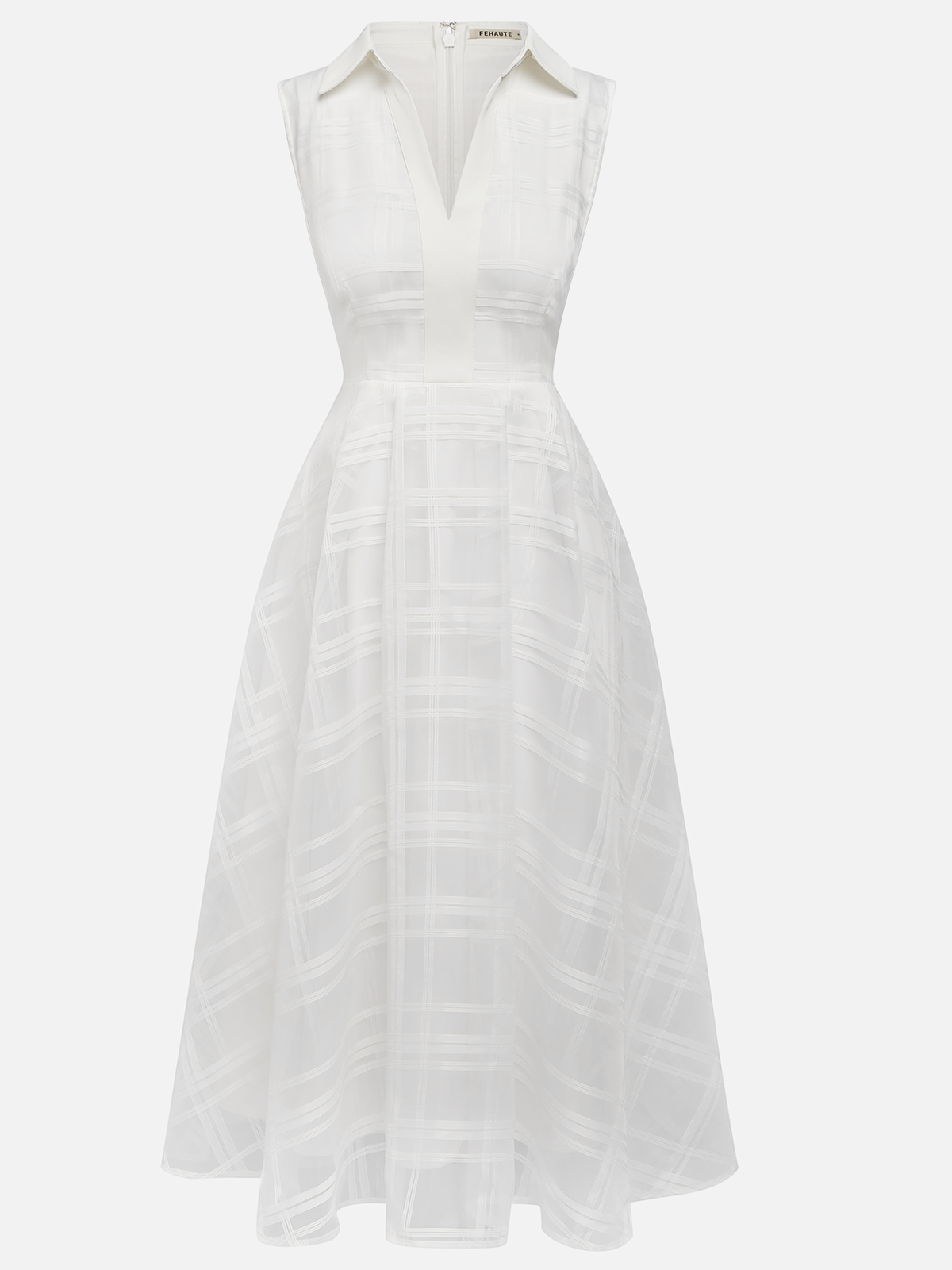 White Shirt Dress Shirt Collar Sleeveless A-Line Midi Dress