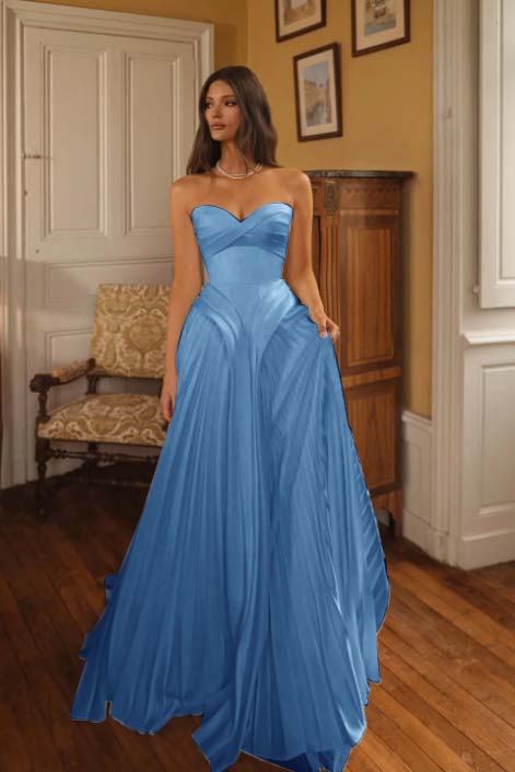 Cocoslly Sweetheart Strapless Sleeveless High-Waisted Long A-Line Pleated Prom Dress | Ivory Chiffon ZA0311