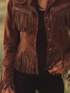 Western-style Brown Suede Tassel Zip-up Jacket