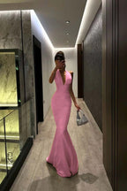 Halter V Neck Sleeveless Long Mermaid Prom Dress With Pleated YK0104