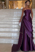 Chic Strapless Sleeveless Long Prom Dress With Pleated Beading WQ0094
