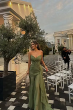 Cocoslly Strapless Sleeveless High Waist Long Prom Dress With Ruffles And Pleated | Dusty Sage Chiffon LR0540