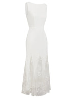 White Lace Boat Neck Sleeveless Mermaid Maxi Dress