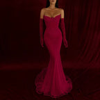 Cocoslly Strapless Sleeveless High Waist Long Mermaid Prom Dress With Rhinstone And Gloves | Smoky Silver Sequins WQ0579