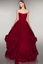 Cocoslly Strapless Sleeveless High Waist Long A Line Prom Dress With Flowers | Pink Satin