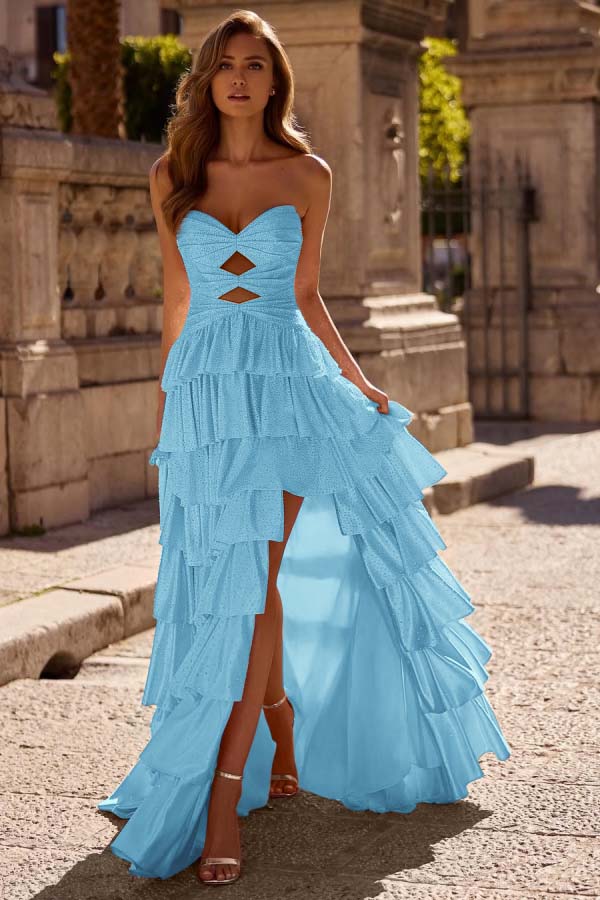 Strapless Sleeveless Long Split Prom Dress With Pleated Beading WQ0129