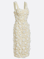 White 3D Floral Classic Square Neck Sleeveless Sheath Midi Dress