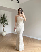 Cocoslly Strapless Sleeveless High Waist Long Mermaid Prom Dress | Black Satin CO0098