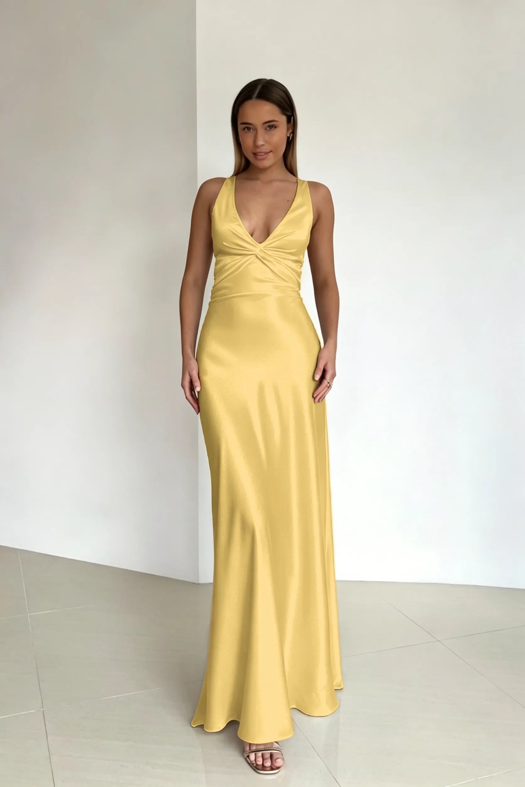 Cocoslly Halter V-Neck Sleeveless High Waist Long Prom Dress | Royal Blue Satin ZT0693