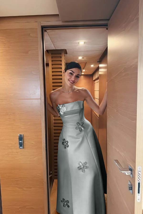 Strapless Sleeveless Long Prom Dress With Pleated Appliques JQ0079