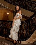 Cocoslly Off-The-Shoulder Sweetheart Sleeveless Long Prom Dress With Ruffles | White Lace CO0068