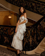 Cocoslly Off-The-Shoulder Sweetheart Sleeveless Long Prom Dress With Ruffles | White Lace CO0068