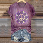 Women's Hippie Art Printed Casual Round Neck Short Sleeve T-shirt