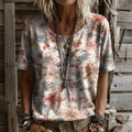 Women's Retro Flower Art Print Short Sleeve Casual T-shirt