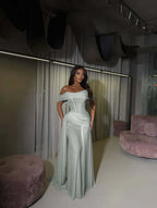 Tulle Off-The-Shoulder Strapless Sleeveless Long Mermaid Prom Dress With Pleated And Train YK0619