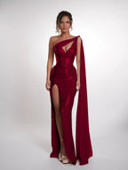 Cocoslly One Shoulder Sleeveless High Waist Long Prom Dress With Deep Split | Nude Sequins JZ0150