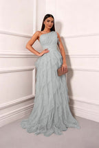 Cocoslly One Shoudler Sleeveless High Waist Long Prom Dress With Ruffles | Forest Green Tulle ZT0560
