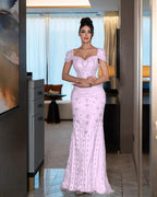 Cocoslly Short Sleeves High Waist Long Mermaid Prom Dress With Rhinstone | Silver Sequins YK1264
