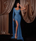 V-Neck One Shoulder Single Sleeve Long Mermaid Prom Dress With Beadings And High Split YK0627