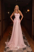Cocoslly Strapless Sleeveless High Waist Long Prom Dress With Pleated | Blushing Pink Chiffon YC0561