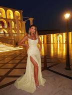 Strapless Sleeveless Long Mermaid Prom Dress With Split Appliques YK0231