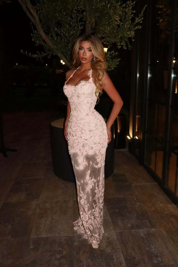 Halter Sleeveless Long Mermaid Prom Dress With Lace Embroidery WQ0329