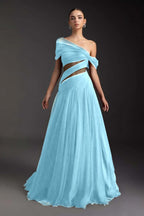 Cocoslly Off-The-Shoulder Long A-Line Prom Dress With Pleated | Burgundy Tulle ZA0173