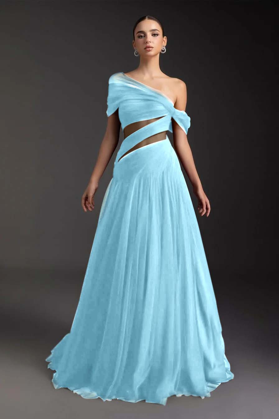 Cocoslly Off-The-Shoulder Long A-Line Prom Dress With Pleated | Burgundy Tulle ZA0173