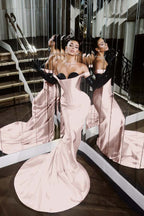 Strapless Sleeveless Long Mermaid Prom Dress With Pleated Gloves WQ0226