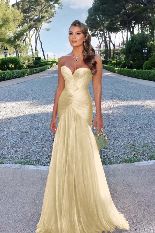 Strapless Sweetheart Sleeveless Long Prom Dress With Pleated JQ0100