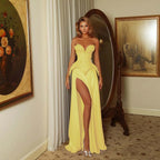 Sweetheart Strapless Sleeveless Long Mermaid Prom Dress With Appliques And High Split YK0764
