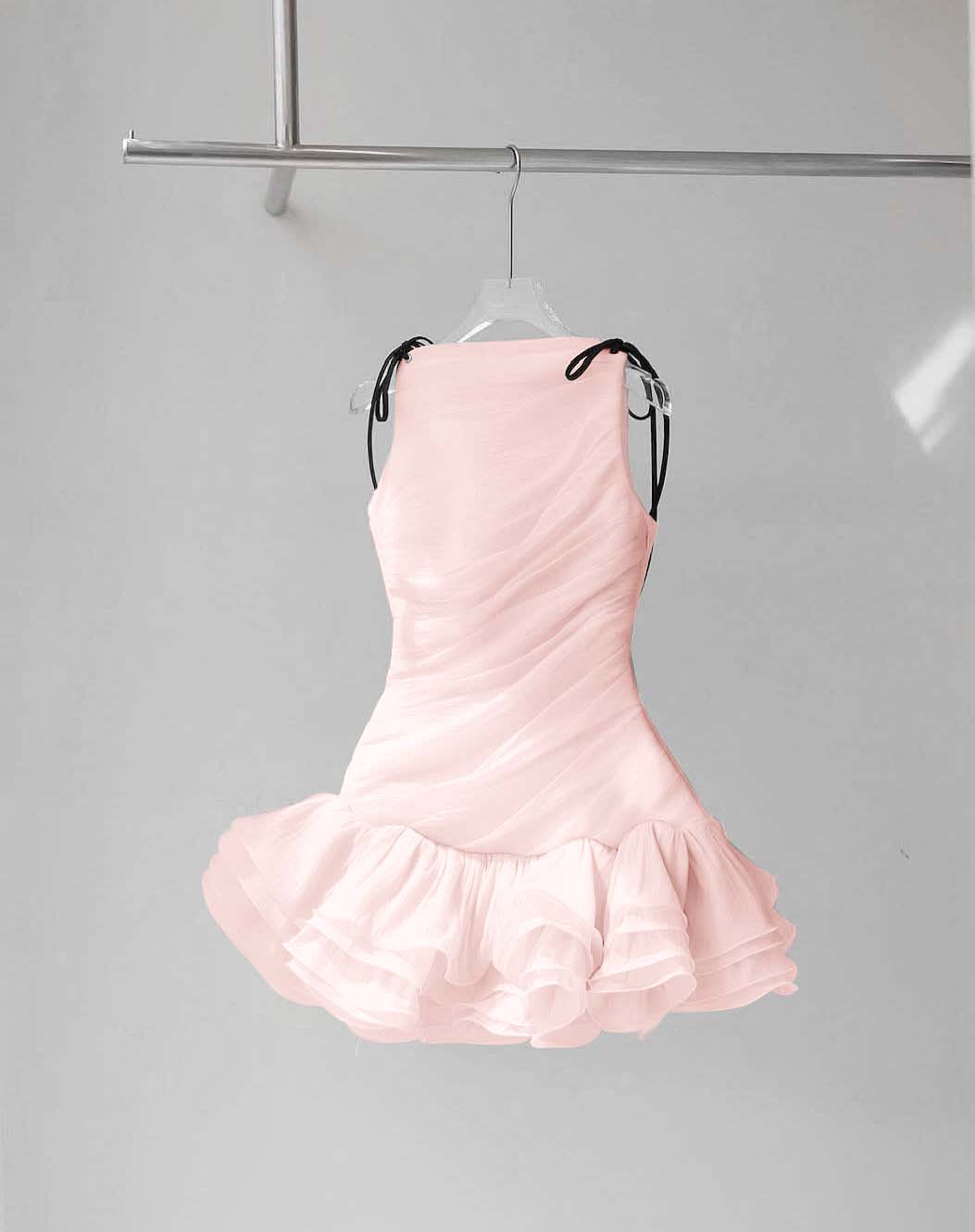 Cocoslly Strapless Sleeveless High Waist Short Prom Dress With Ruffles | Creme Yellow Chiffon ZT0821