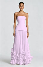 Cocoslly Strapless Sleeveless High Waist Long Prom Dress With Appliques And Pleated | Cabemet Chiffon YQ0118