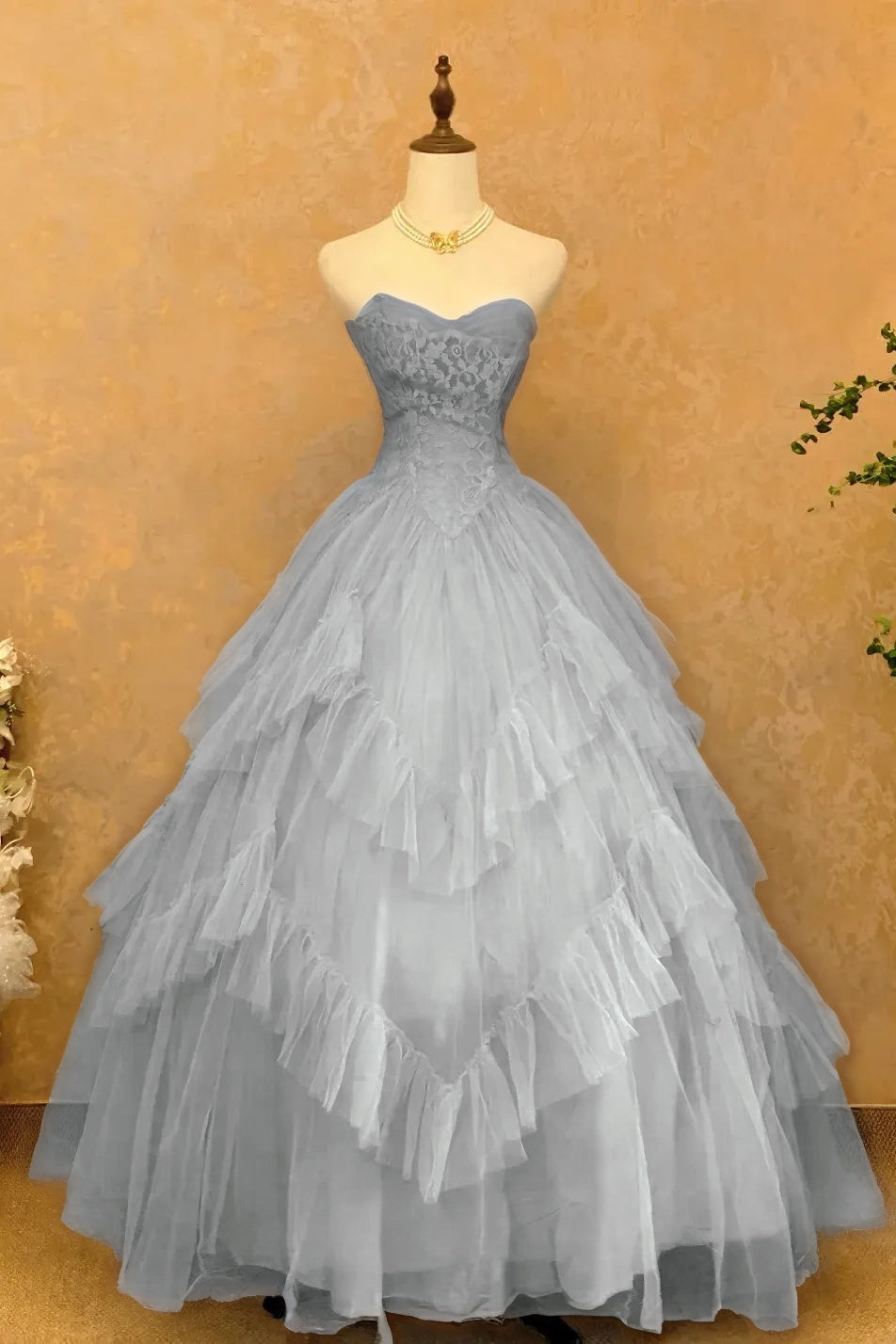 Cocoslly Strapless Sleeveless High Waist Long Prom Dress With Ruffles | Sky Blue Tulle YC0473