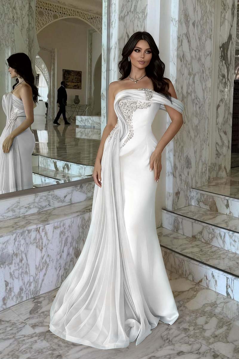 One Shoulder Sleeveless Long Mermaid Prom Dress With Beading WQ0029